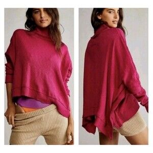 We The Free People Moon Daisy Pullover Knit Top XS Hot Pink Thermal Boho Grunge